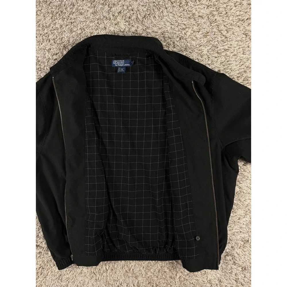 Vintage Polo Ralph Lauren Black Harrington Jacket XXL Plaid Lined Full Zip Pony